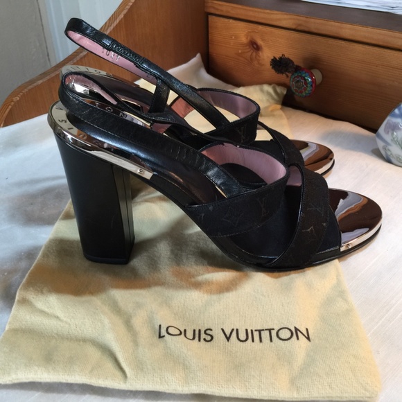 LOUIS VUITTON HEELS LEATHER SLINGBACK MONOGRAM 37 - Picture 8 of 12
